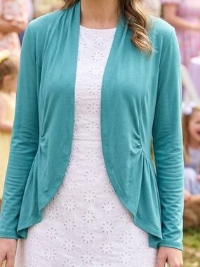 NWT PerSeption Concept Teal Open-Front Draped Women's Sweater